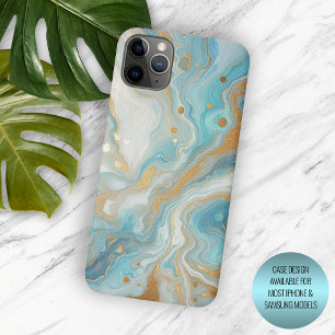Funda Para iPhone 15 Pro Max Patrón de arte de mármol azul turquesa dorado