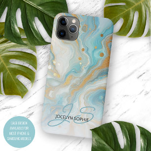 Funda Para iPhone 11 Pro Max Patrón de arte de mármol azul turquesa dorado Aqua