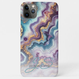 Funda Para iPhone 11 Pro Max Patrón de arte de mármol azul turquesa púrpura osc