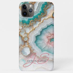 Funda Para iPhone 11 Pro Max Patrón de arte de mármol azul verde teñido rosa do