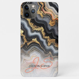Funda Para iPhone 11 Pro Max Patrón de arte de mármol de coral negro rosa blanc