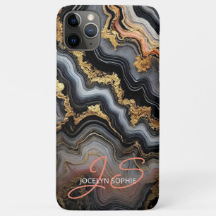 Funda Para iPhone 11 Pro Max Patrón de arte de mármol de coral negro rosa oro b