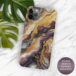 Funda Para iPhone 15 Pro Max Patrón de arte de mármol dorado gris negro púrpura