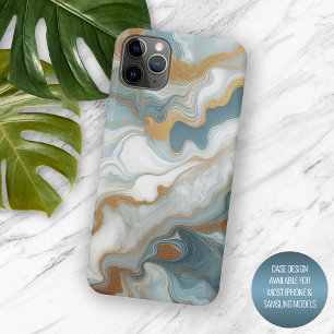 Funda Para iPhone 15 Pro Max Patrón de arte de mármol gris azul turquesa dorado