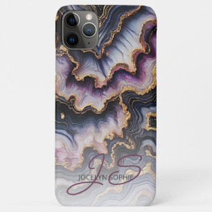 Funda Para iPhone 11 Pro Max Patrón de arte de mármol negro azul violeta púrpur