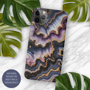 Funda Para iPhone 11 Pro Max Patrón de arte de mármol negro azul violeta púrpur