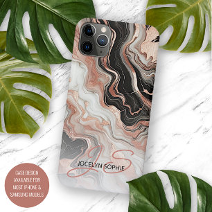 Funda Para iPhone 11 Pro Max Patrón de arte de mármol personalizado rosa dorado