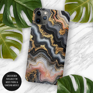 Funda Para iPhone 11 Pro Max Patrón de arte de mármol rosa coral negro oro blan