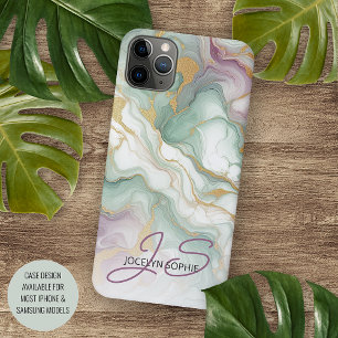 Funda Para iPhone 11 Pro Max Patrón de arte de mármol rosa malva púrpura verde