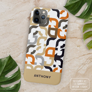 Funda Para iPhone 15 Pro Max Patrón de arte de mediados de siglo negro marrón b
