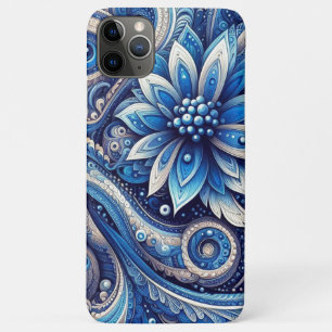 Funda Para iPhone 11 Pro Max Patrón de arte de paisley azul oscuro azul marino 