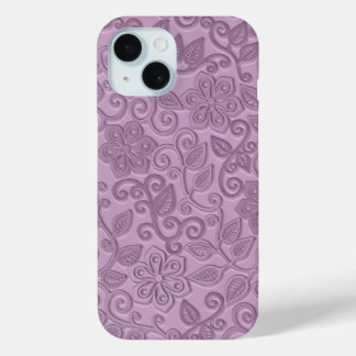 Funda Para iPhone 15 Patrón de arte floral de cuero rosa de la Moda ret