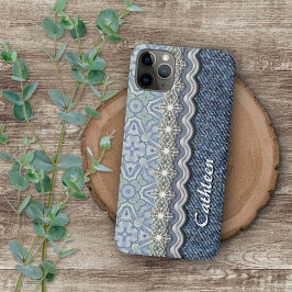 Funda Para iPhone 11 Pro Max Patrón de arte floral en mosaico verde menta azul