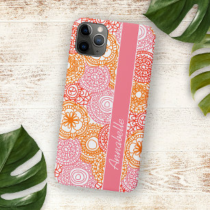 Funda Para iPhone 11 Pro Max Patrón de arte floral Naranja rojo de coral rosa p