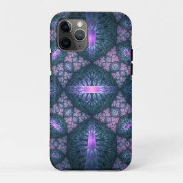 Funda Para iPhone 11 Pro Patrón de arte fractal 3D Color turquesa morado ro