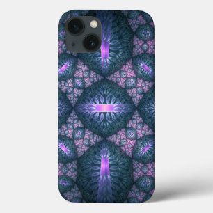 Funda Para iPhone 13 Patrón de arte fractal 3D Color turquesa morado ro