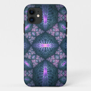 Funda Para iPhone 11 Patrón de arte fractal 3D turquesa púrpura rosa