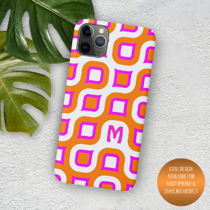 Funda Para iPhone 11 Pro Max Patrón de Arte Mediados del Siglo XX Naranja Rosa 