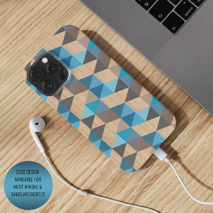 Funda Para iPhone 15 Pro Max Patrón de arte poligonal de madera gris azul claro