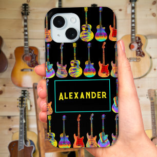 Funda Para iPhone 15 Patrón de arte pop psicodélico funky de guitarras 