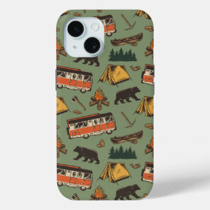Funda Para iPhone 15 Patrón de aventuras de los Campamentos Domésticos