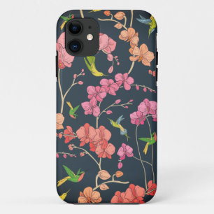 Funda Para iPhone 11 Patrón de aves y orquídeas hermosas