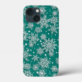 Funda Para iPhone 13 Mini Patrón de baldosas de copo de nieve verde verde az