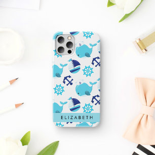 Funda Para iPhone 12 Pro Patrón de ballenas, ballenas azules, tu nombre
