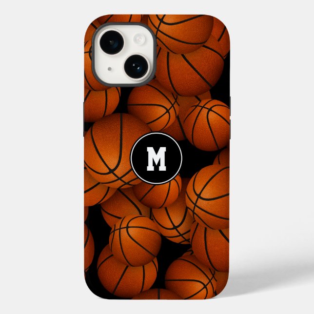 Funda De Case-Mate Para iPhone Patrón de baloncesto monogramado de niños chicas (Reverso )