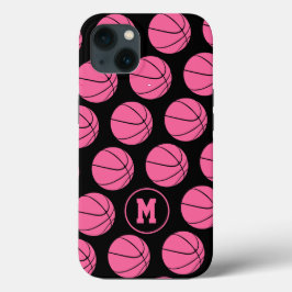 Funda Para iPhone 13 patrón de baloncesto rosado monovacionado