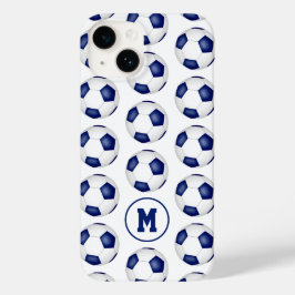 Funda Para iPhone 14 De Case-Mate patrón de balones de fútbol blanco azul monogramad