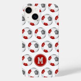 Funda Para iPhone 14 De Case-Mate patrón de balones de fútbol gris rojo monogramado