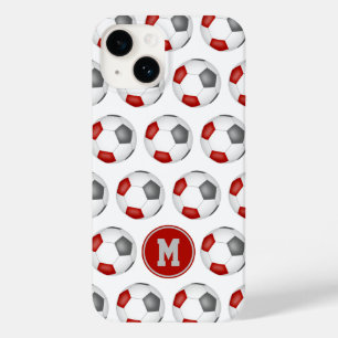 Funda Para iPhone 14 De Case-Mate patrón de balones de fútbol gris rojo monogramado