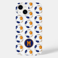 patrón de balones de fútbol naranja azul monograma