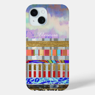 Funda Para iPhone 15 Patrón de bandas de Guay con nombre