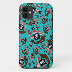 Funda Para iPhone 11 Patrón de barco pirata turquesa