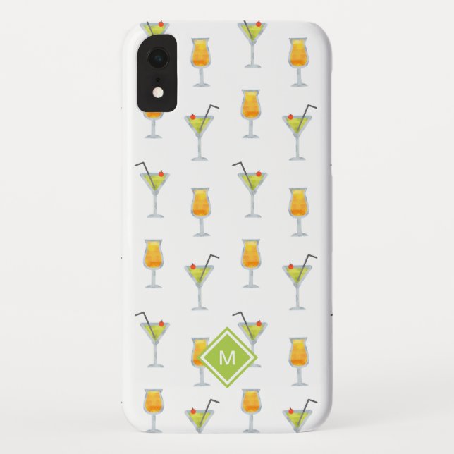 Funda De Case-Mate Para iPhone Patrón de bebidas martinis y cócteles con monogram (Reverso)
