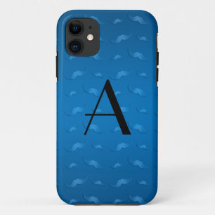 Funda Para iPhone 11 Patrón de bigote azul brillante monograma