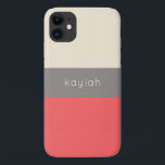 Funda Para iPhone 11 Patrón de bloque de color coral con cualquier nomb<br><div class="desc">Con un atractivo minimalista, este elegante diseño presenta un patrón de bloques de color de moda en coral, tonos profundos y beige arenoso. Se incluye una plantilla de texto para personalizar este funda con su nombre, iniciales de monograma u otro texto deseado. Disponible en otras combinaciones de colores y para...</div>