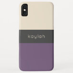 Funda Para iPhone XS Max Patrón de bloque de color de uva de moda con nombr<br><div class="desc">Un diseño sencillo y de moda con colores de moda, este estuche de diseño tiene un encanto minimalista. El diseño elegante presenta un patrón de bloques de color de moda en uva, gris medio y beige arenoso. Se incluye una plantilla de texto para personalizar este funda con su nombre, iniciales...</div>