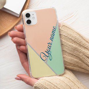 Funda Para iPhone 13 Pro Max Patrón de bloque de color rosado verde azulado en 