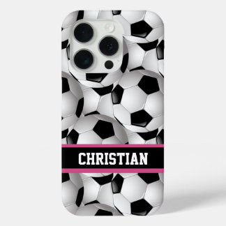 Funda Para iPhone 15 Pro Patrón de bola de fútbol personalizado blanco rosa