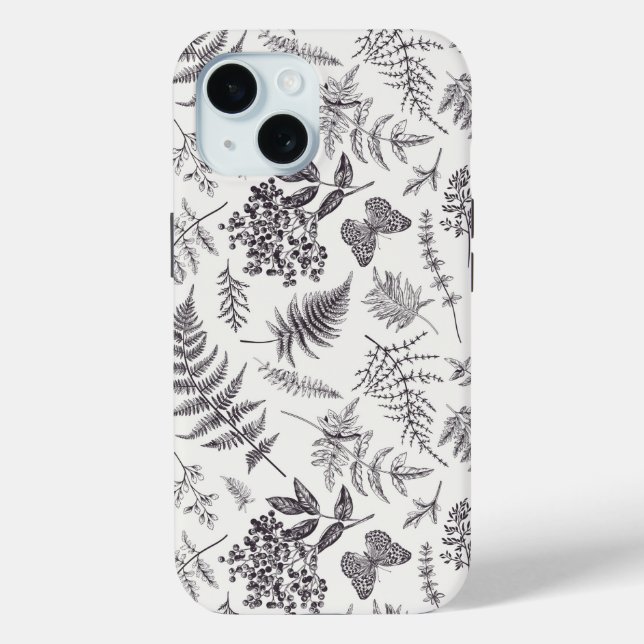 Funda De Case-Mate Para iPhone Patrón de botánica y mariposa de época (Reverso )