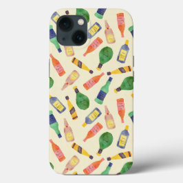 Funda Para iPhone 13 Patrón de botella de licor de color agua