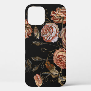 Funda Para iPhone 12 Patrón de brotes vintage clásicos de bordado