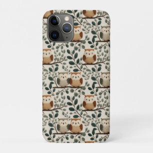 Funda Para iPhone 11 Pro Patrón de búho y hoja de bosque