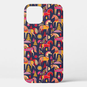 Funda Para iPhone 12 Patrón de caballos escandinavos sin fisuras. Deco