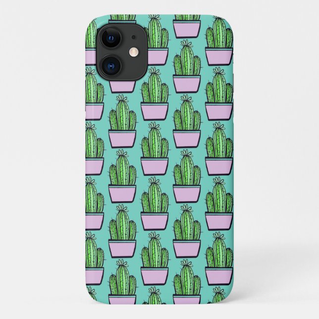 Funda De Case-Mate Para iPhone Patrón de cactus rosados sobre azul marino (Reverso)
