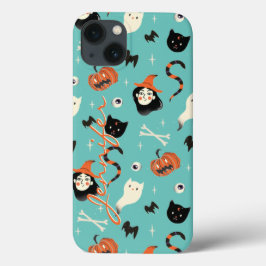 Funda Para iPhone 13 Patrón de calabaza de brujas retro de Halloween pe