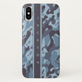 Funda Para iPhone X Patrón de camuflaje militar azul con nombre
